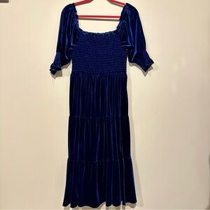 Blue Velvet Smocked Dress, Medium